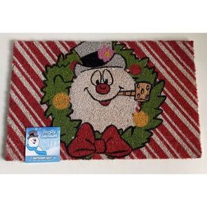 Frosty The Snowman Christmas Outdoor Coir Mat Rug 18 X 28” Holiday Wreath NEW